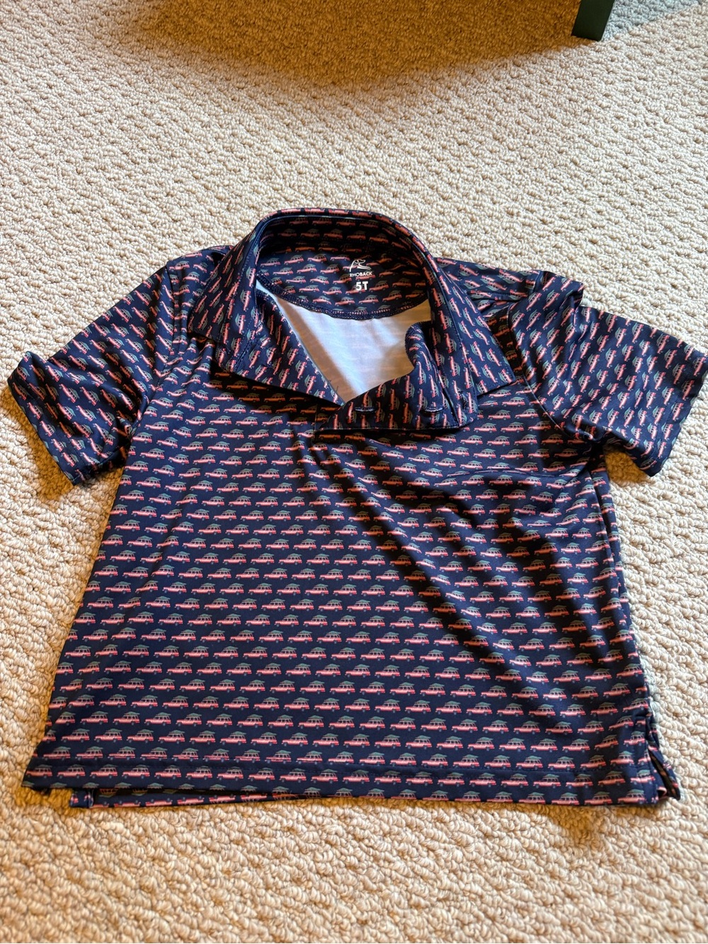 Rhoback 5T Navy Polo Top with Xmas tree Red Car Print